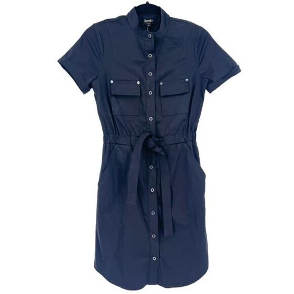Laundry Women's Midi Shirt Dress Tie Waist Snap Button Pockets Black Size 0 - Picture 1 of 11